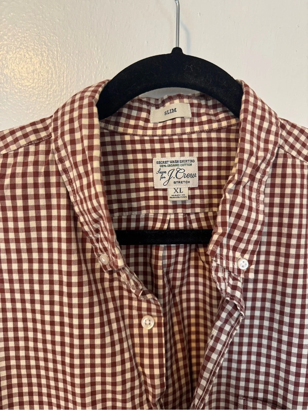 J Crew XL Classic Red / White Gingham Button-Down Shirt - Men